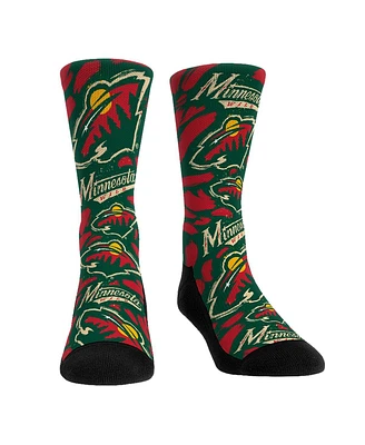 Men's and Women's Rock 'Em Socks Minnesota Wild Allover Logo and Paint Crew Socks