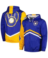 Men's Mitchell & Ness Royal Milwaukee Brewers Undeniable Full-Zip Hoodie Windbreaker Jacket