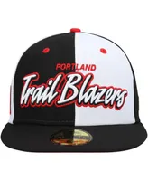 Men's New Era Black, White Portland Trail Blazers Script Pinwheel 59FIFTY Fitted Hat