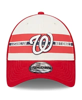 Men's New Era White, Red Washington Nationals Team Stripe Trucker 9FORTY Snapback Hat