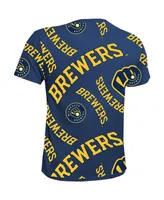 Big Boys and Girls Stitches Navy Milwaukee Brewers Allover Team T-shirt