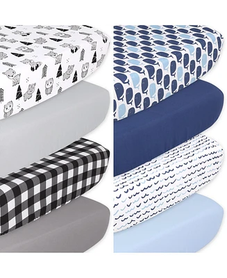 The Peanutshell Woodland Animals and Nautical Fitted Crib Sheets for Boys, 8-Pack Set, Black, White, Blue