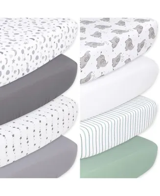 The Peanutshell Celestial Stars and Elephant Fitted Crib Sheets, Unisex 8-Pack Set, Grey, Green - Assorted Pre