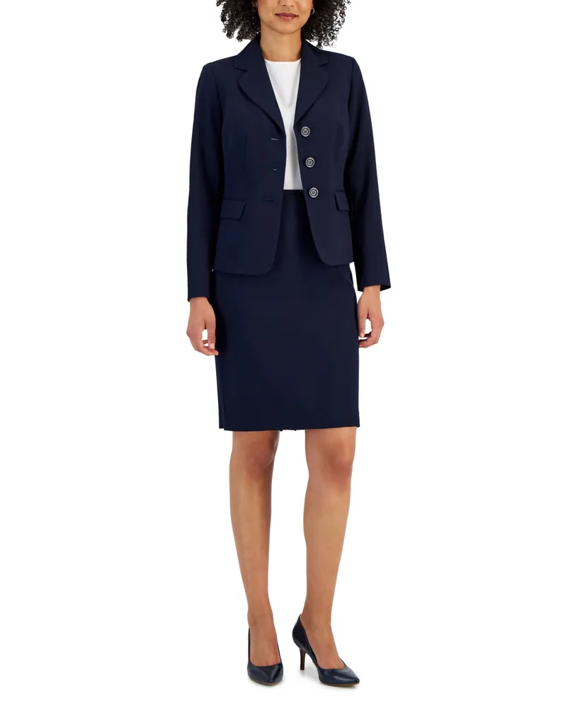 Le Suit Women's Notch-Collar Three-Button Skirt Suit