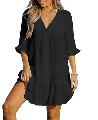 Cupshe Women's Aubree Ruffled Swim Cover-Up Dress