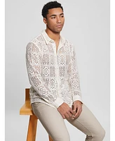 Guess Men's Long Sleeve Craft Crochet Shirt