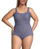 Lands' End Women's Long Chlorine Resistant Soft Cup Tugless Sporty One Piece Swimsuit