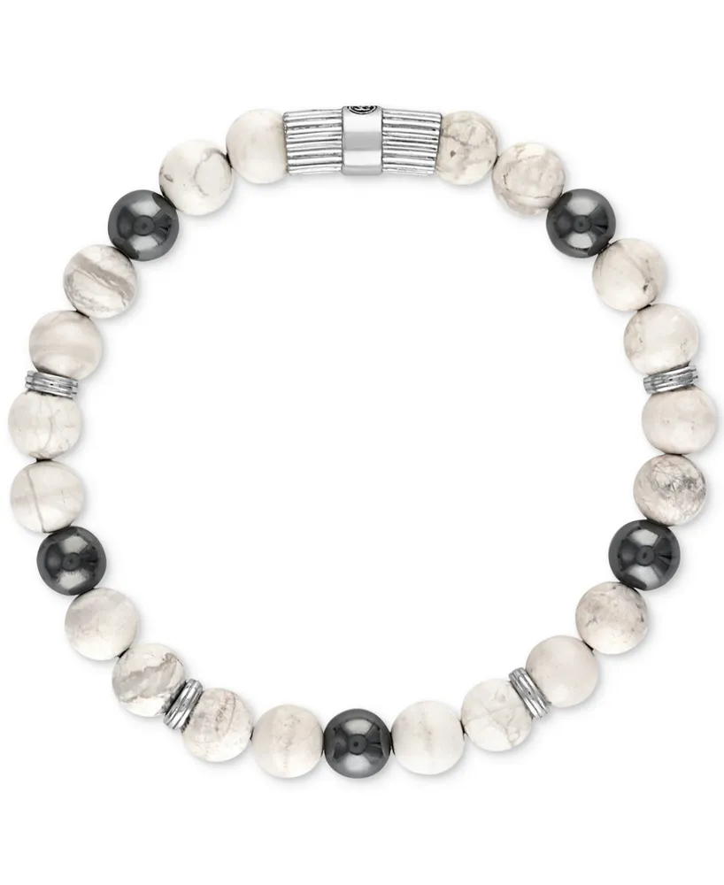 Esquire Men's Jewelry Howlite & Hematite Beaded Stretch Bracelet in Sterling Silver, Created for Macy's