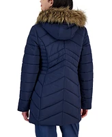 Maralyn & Me Juniors' Faux-Fur-Trim Hooded Puffer Coat, Created for Macy's