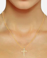 Diamond Cross 18" Pendant Necklace (1/4 ct. t.w.) in 14k Gold-Plated Sterling Silver or Sterling Silver - Gold