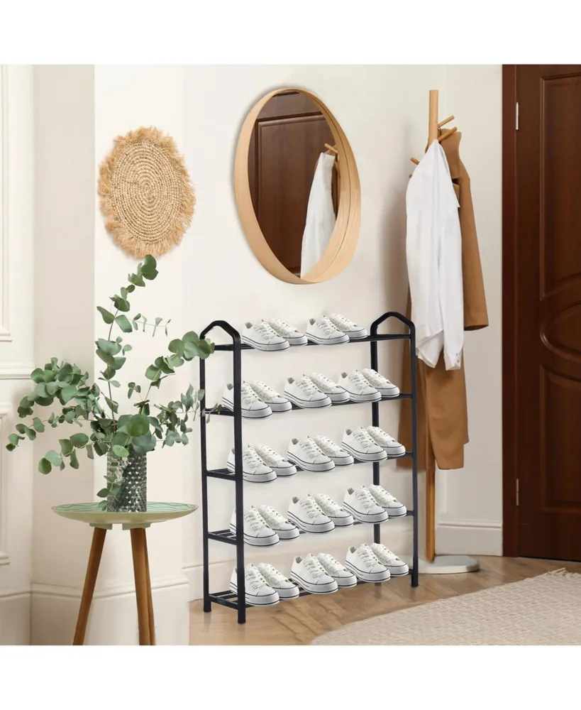 Simplie Fun 5-Tier Stackable Shoe Rack, 15-Pairs Sturdy Shoe Shelf Storage, Shoe Tower For Bed