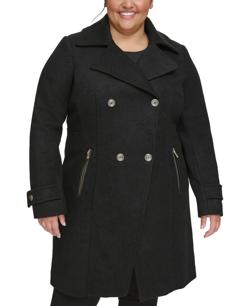 Guess Women's Plus Notched-Collar Double-Breasted Cutaway Coat
