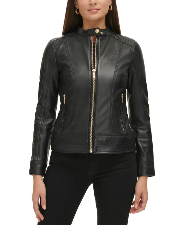 Guess Women's Quilted-Shoulder Leather Coat, Created for Macy's