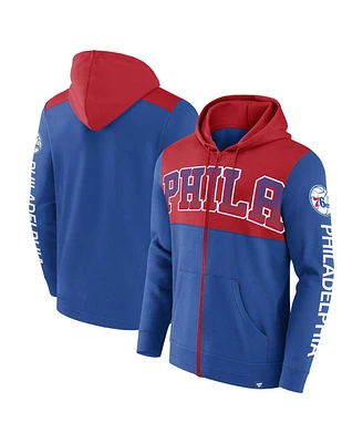 Men's Fanatics Royal, Red Philadelphia 76ers Skyhook Colorblock Full-Zip Hoodie