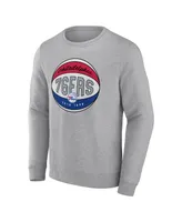 Men's Fanatics Heathered Gray Philadelphia 76ers True Classics Vint Pullover Sweatshirt