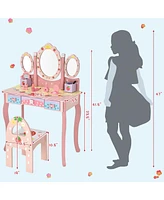 Costway Kids Vanity Princess Makeup Dressing Table Chair Set