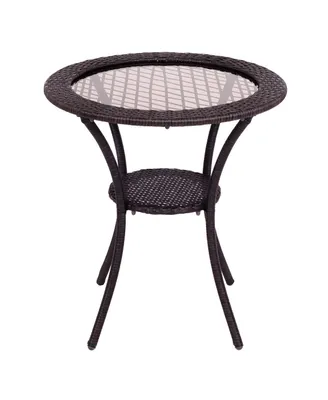 Costway Round Rattan Wicker Coffee Table Glass Top Steel Frame Patio Furni