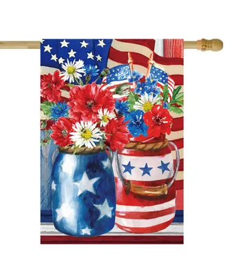 Patriotic Americana Floral Bouquet Outdoor House Flag 28" x 40"