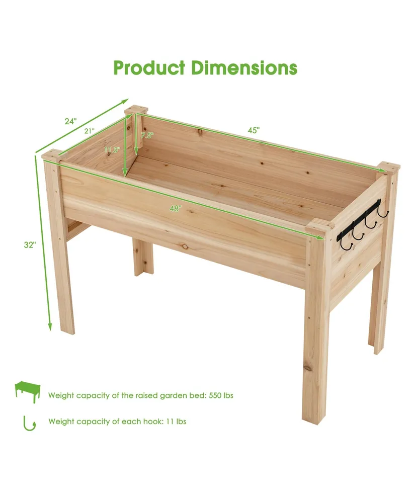 Costway 48'' Wood Raised Garden Bed w/Tool Hook Elevated Planter Stand w/Funnel Design