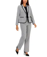 $240 Le Suit Women's Gray Black 2-Piece Long Plaid Jacket Pantsuit Size 16  