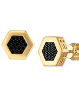 Bulova Men's Icon Black Diamond (3/8 ct. t.w.) Stud Earrings in 14k Gold-Plated Sterling Silver