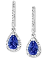 Effy Tanzanite (1-1/6 ct. t.w.) & Diamond (1/4 ct. t.w.) Dangle Hoop Drop Earrings in Sterling Silver