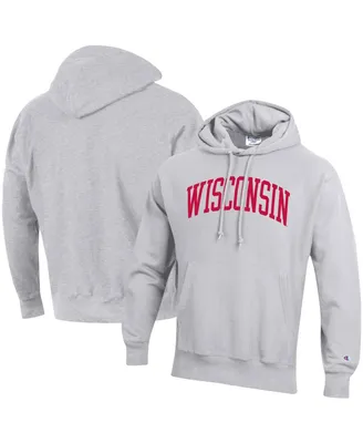 Men's Champion Heathered Gray Wisconsin Badgers Team Arch Reverse Weave Pullover Hoodie