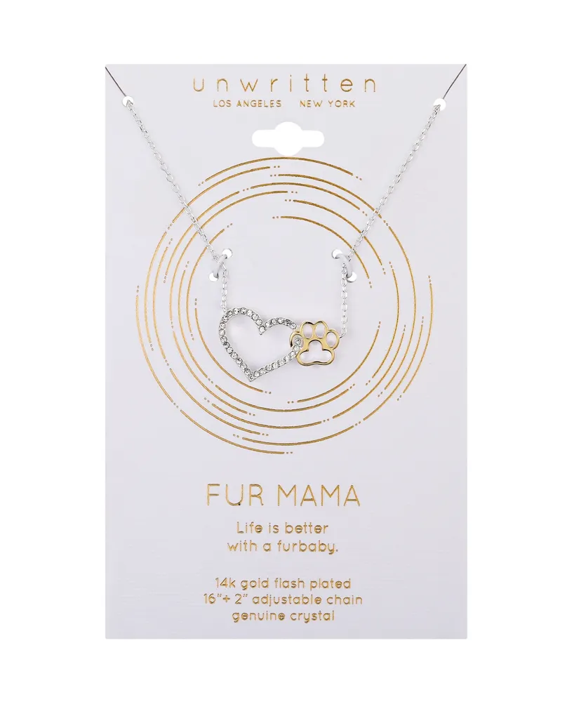 Unwritten Two-Tone Crystal Heart and Paw Pendant Necklace - Gold Two