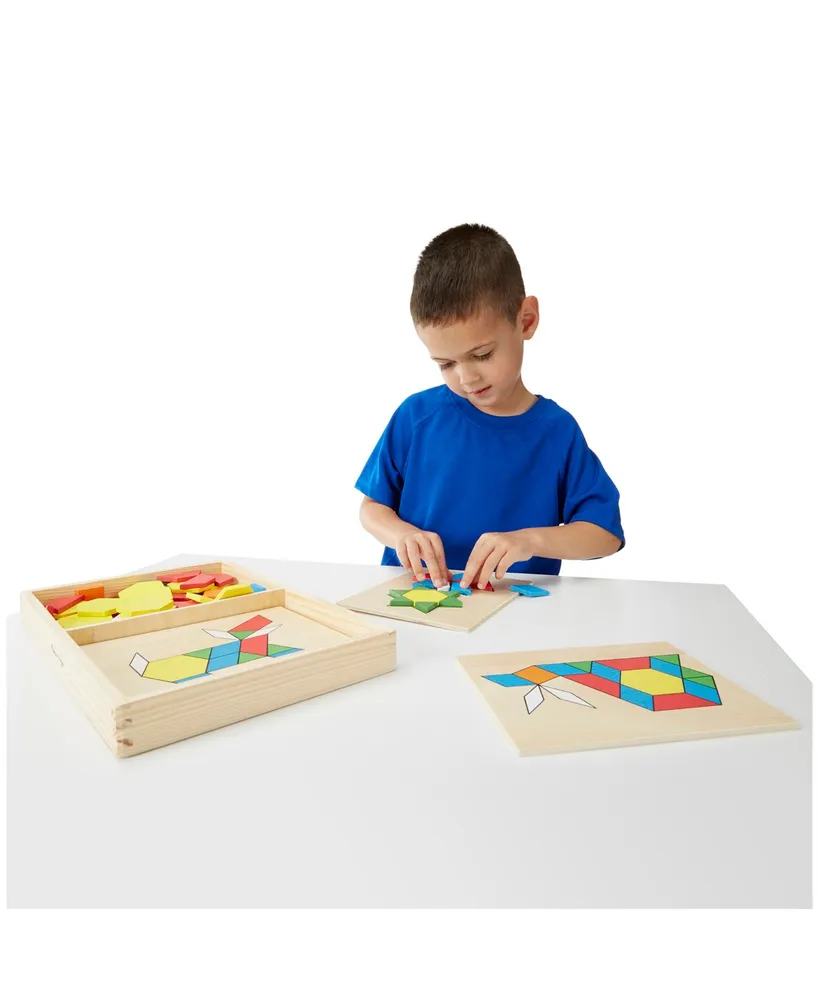 Melissa & Doug Pattern Blocks and Boards - Classic Toy With 120 Solid Wood Shapes and 5 Double-Sided Panels, Multi
