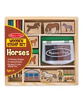 Melissa & Doug Wooden Stamp Activity Set: Horse Stable - 10 Stamps, 5 Colored Pencils, 2-Color Stamp Pad