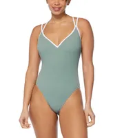 Reebok Women's Twin-Strap Piping-Trim One-Piece Swimsuit