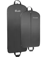 WallyBags 60" Deluxe Travel Garment Bag with Bride Embroidery and 40" Deluxe Travel Garment Bag with Groom Embroidery 2-Piece Set - Black