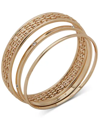 Anne Klein Gold-Tone 3-Pc. Set Crystal Embellished Bangle Bracelets