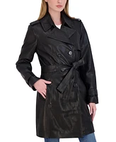 Tahari Women's Natalie Belted Leather Trench Coat