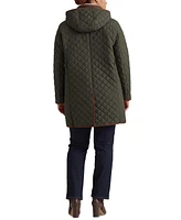 Lauren Ralph Plus Hooded Quilted Faux-Suede-Trim Coat