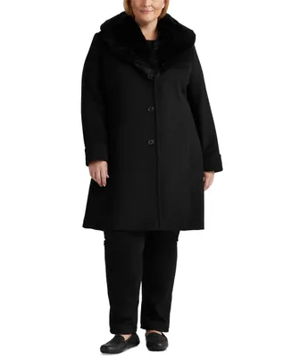 Lauren Ralph Women's Plus Faux-Fur-Trim Walker Coat
