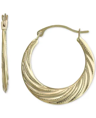Swirl Texture Tapered Small Hoop Earrings in 10k Gold, 3/4"