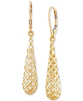 Italian Gold Lattice Work Elongated Teardrop Leverback Drop Earrings in 10k Gold