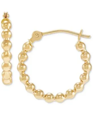 Polished Bead Tube Hoop Earrings Collection In 10k Gold