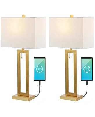 Sabrina 28.5" Vintage-inspired Industrial Iron Led Table Lamp with Pull-Chain and Usb Charging Port, Set of 2
