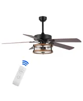 Joanna 52" 2-Light Rustic Industrial Iron, Wood, Seeded Glass Mobile-App, Remote-Controlled Led Ceiling Fan