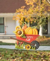 Glitzhome 30" H Fall Metal Wheel Barrow Pumpkin Yard Stake