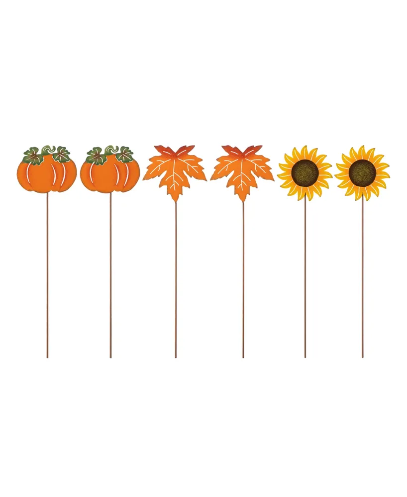 Glitzhome 18" H Fall Metal Pumpkin, Leave Sunflower Yard Stake, Set of 6