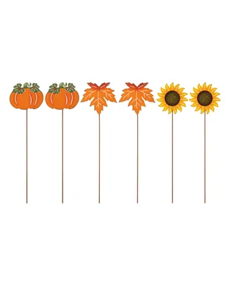 Glitzhome 18" H Fall Metal Pumpkin, Leave Sunflower Yard Stake, Set of 6