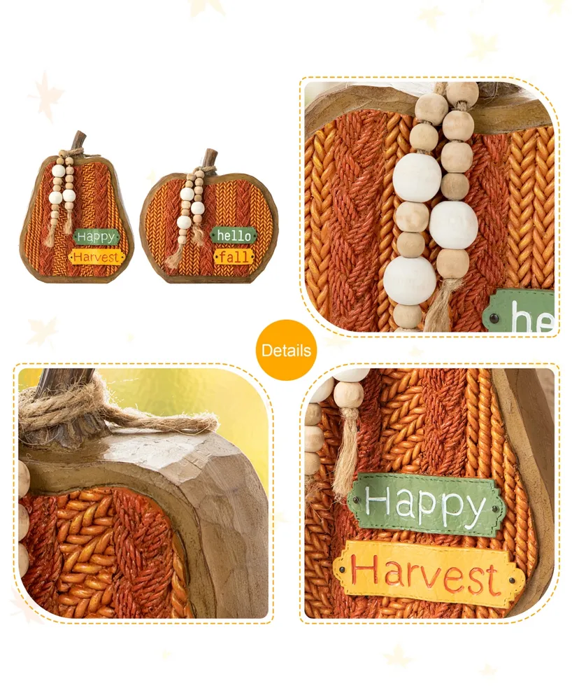 Glitzhome 8.5" H Fall Faux Knitted Resin Pumpkin, Set of 2