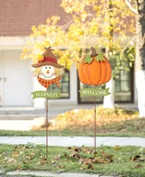 Glitzhome 36.25" H Fall Metal Scarecrow Pumpkin Yard Stake, Set of 2