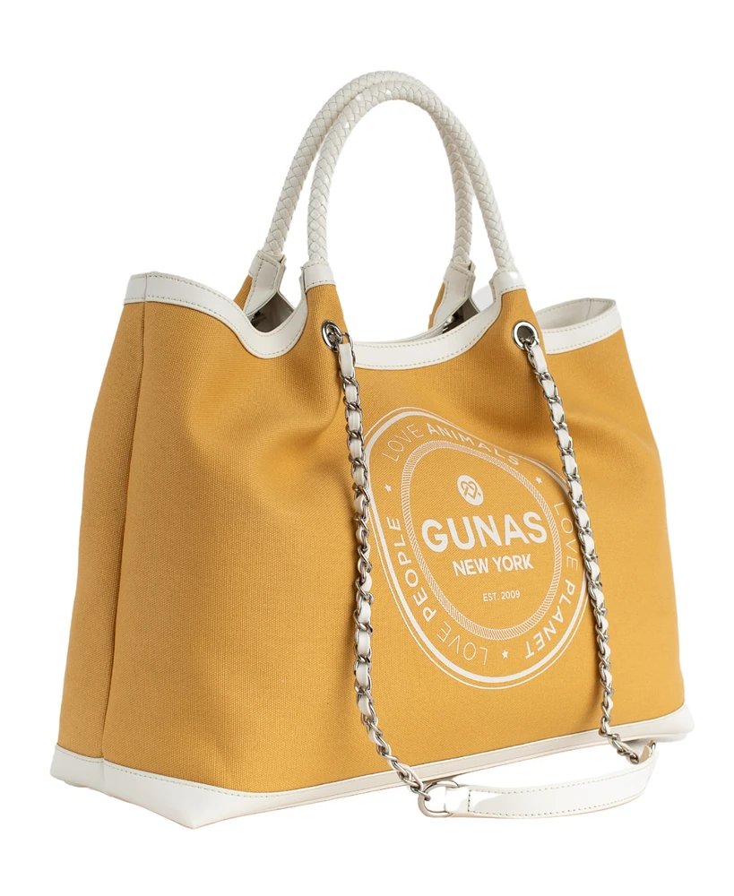 Gunas New York Ruth Canvas Large Tote Bag and Makeup Pouch Set, 2 Pieces