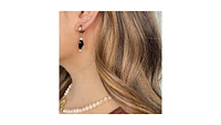 18K Gold Plated Huggies Freshwater Pearls with Black Heart Charm - Kuro Earrings For Women