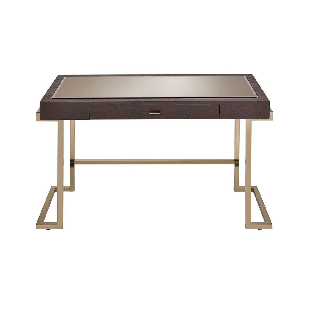 Simplie Fun Boice Desk In Espresso Pu & Champagne