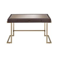 Simplie Fun Boice Desk In Espresso Pu & Champagne